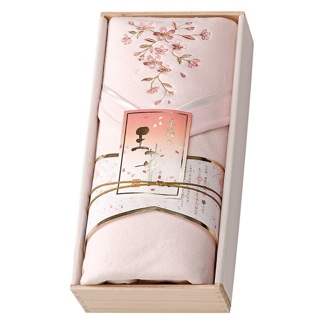 木箱入り さくら刺繍シルク混綿毛布(毛羽部分) ピンク メイン画像