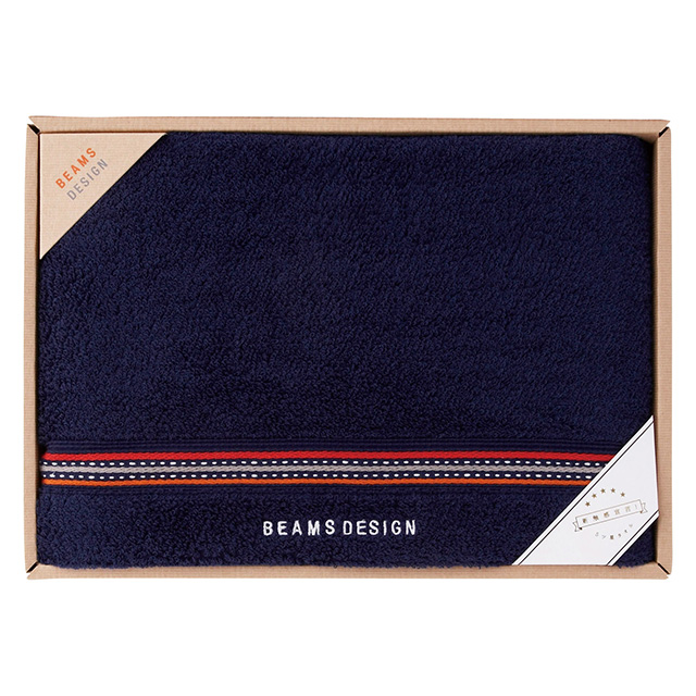 BEAMS DESIGN ラインドットバスタオル ネイビー