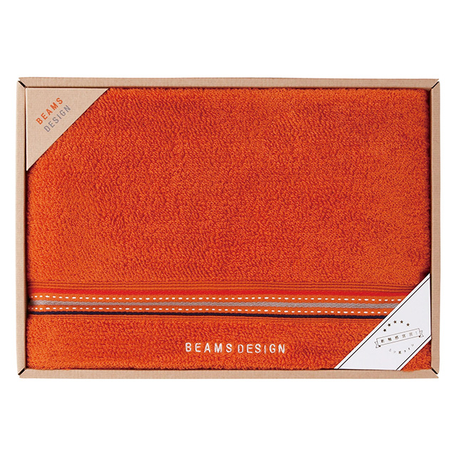BEAMS DESIGN ラインドットバスタオル オレンジ