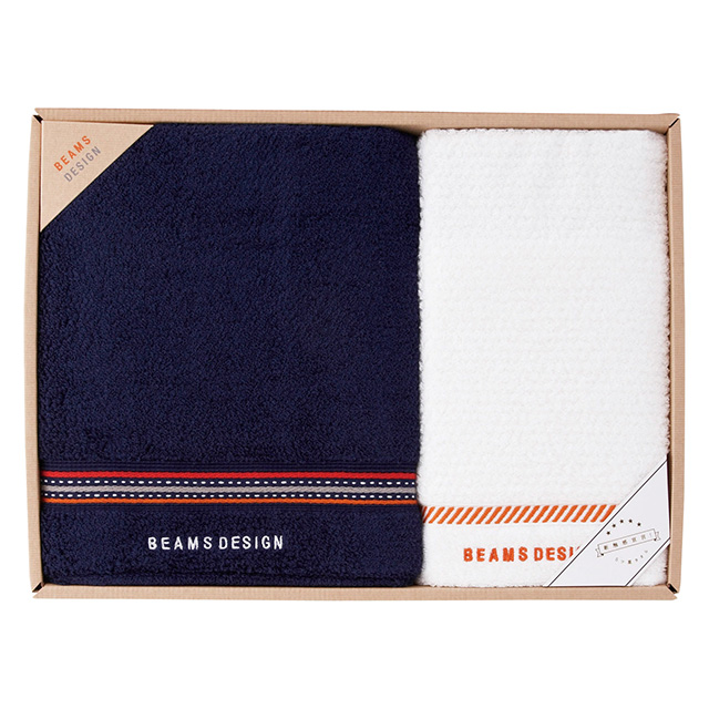 BEAMS DESIGN ラインドットタオル2枚セット ネイビー
