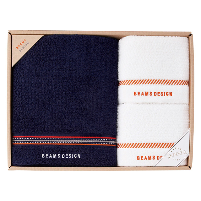 BEAMS DESIGN ラインドットタオル3枚セット ネイビー