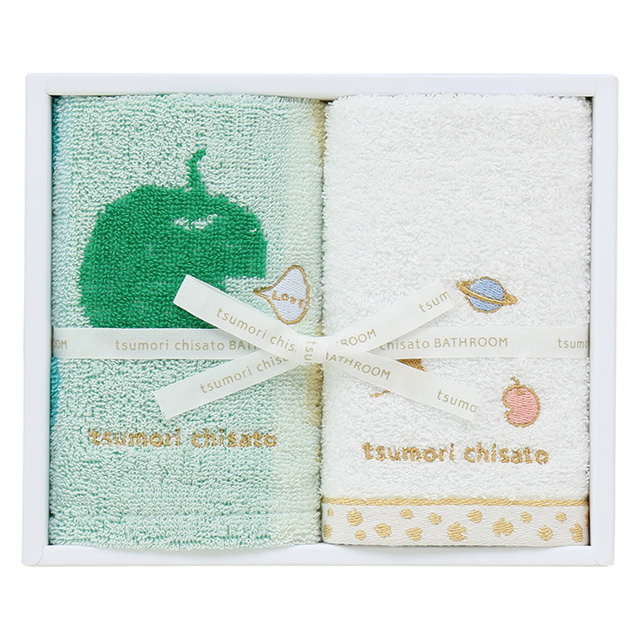 tsumori chisato BATHROOM ハッピーりんごまん ゲストタオル2枚セット グリーン