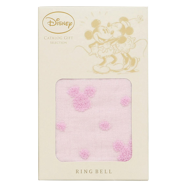 DISNEY ミッキー ドットガーゼタオルハンカチ ピンク