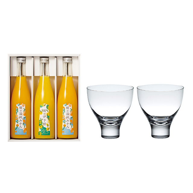 日本の極み 朝のジュース3本セット＆Sghr スガハラ リリオ ペアオールドグラス メイン画像