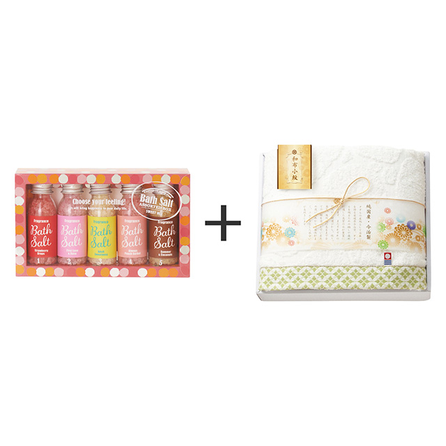 アマイワナ アマイワナ バスソルトアソートボックス ピンク+和布小紋 バスタオル グリーン