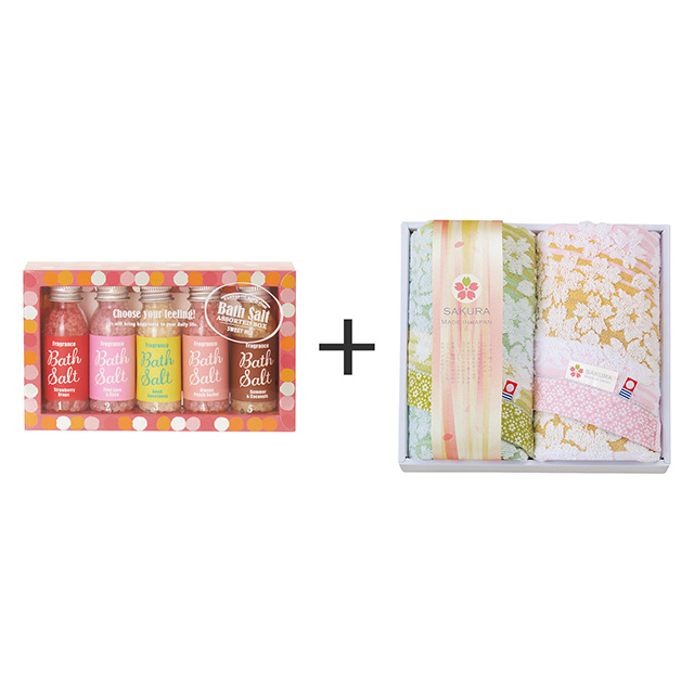 アマイワナ アマイワナ バスソルトアソートボックス ピンク+しまなみ 匠の彩 白桜 フェイスタオル2枚セット