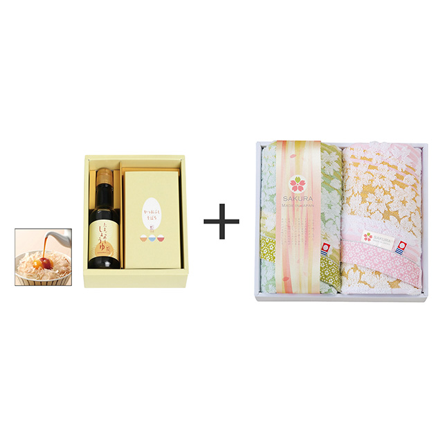 ちきり清水商店 たまごめしトッピングセット+しまなみ 匠の彩 白桜 フェイスタオル2枚セット メイン画像