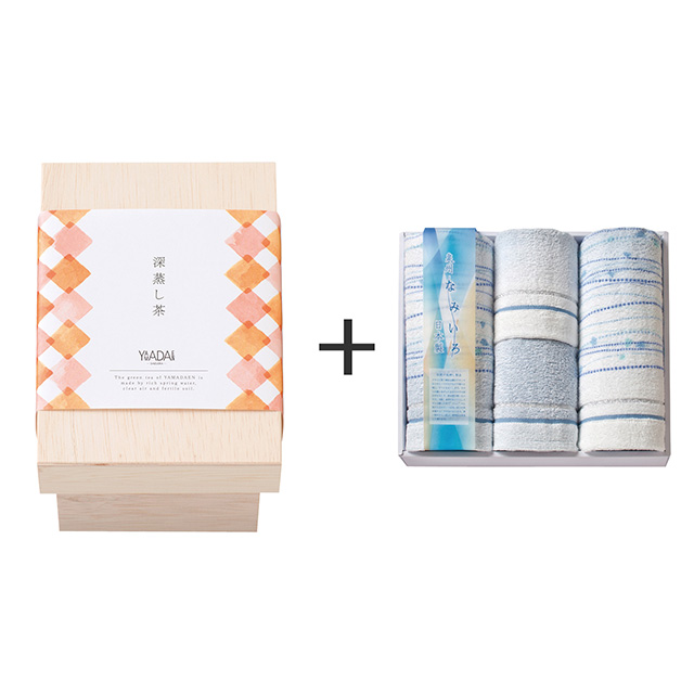 ヤマダエン.シズオカ ヤマダエン.シズオカ 深蒸し茶ティーバッグ茶箱入+泉州なみいろ タオル4枚セット