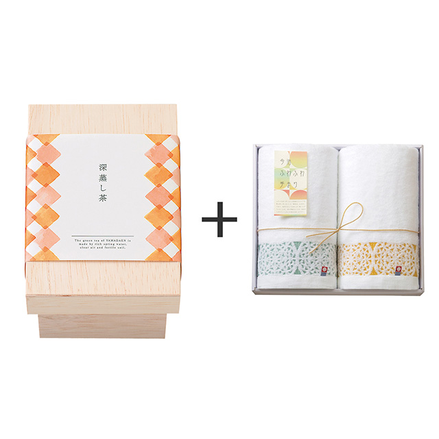 ヤマダエン.シズオカ ヤマダエン.シズオカ 深蒸し茶ティーバッグ茶箱入+今治ふわふわ手まり フェイスタオル2枚セット