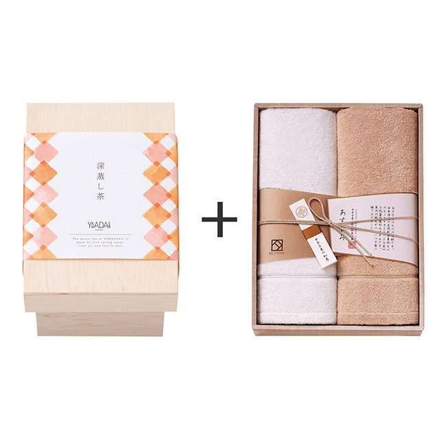 ヤマダエン.シズオカ ヤマダエン.シズオカ 深蒸し茶ティーバッグ(茶箱入)+あすなろ フェイスタオル2枚セット