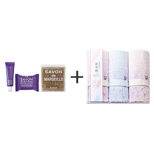 COMPAGNIE DE PROVENCE カンパニー ド プロバンス ボディケアセット ラベンダー+しまなみ匠の彩 花つぼみフェイスタオル3枚セット