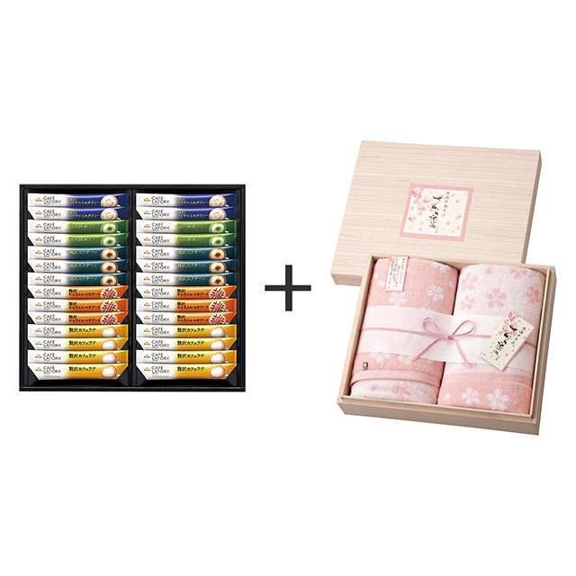 AGF ブレンディ カフェラトリースティック28本入+木箱入りさくら染め バスタオル2枚セット