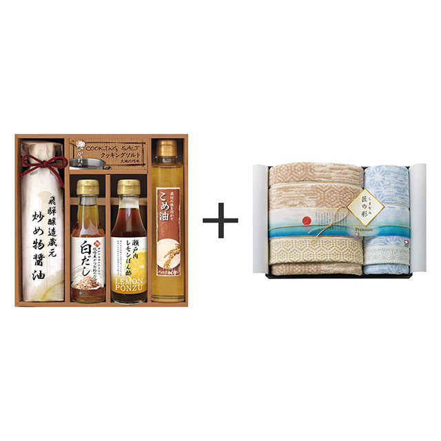 美食ファクトリー こだわり調味料5種ギフト+しまなみ匠の彩 タオル2枚セット