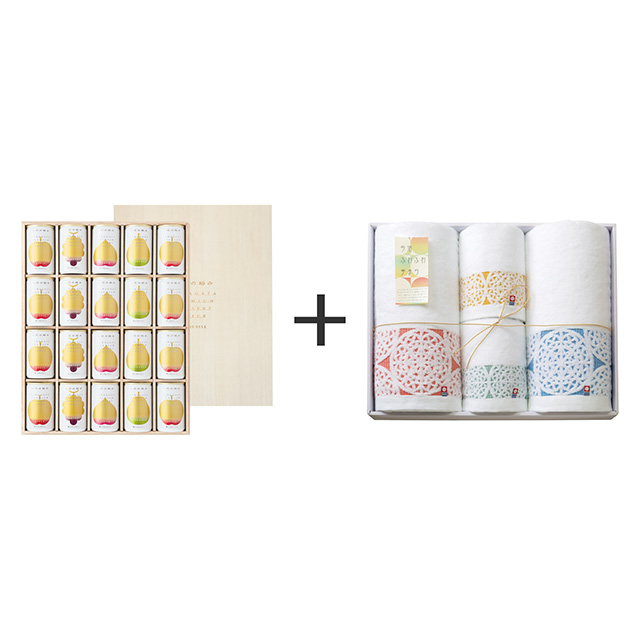 山形の極み 山形の極み プレミアムデザートジュース20本入木箱入+今治ふわふわ手まり タオル4枚セット