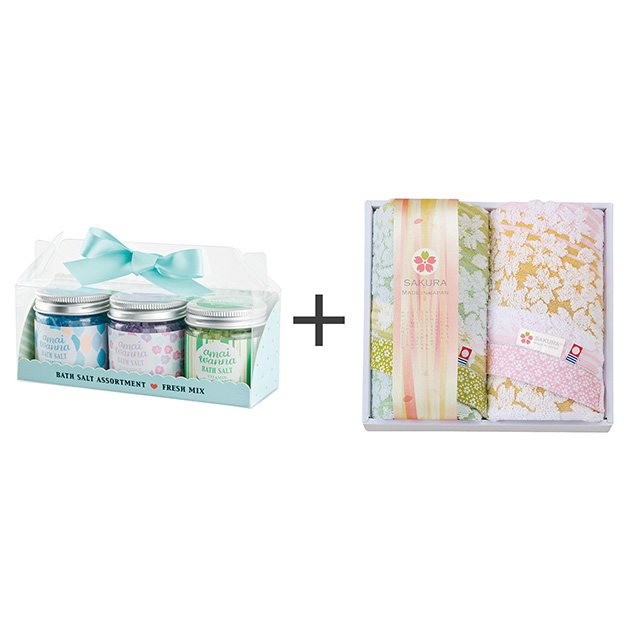 アマイワナ バスソルトミックスセット+しまなみ 匠の彩 白桜 フェイスタオル2枚セット メイン画像