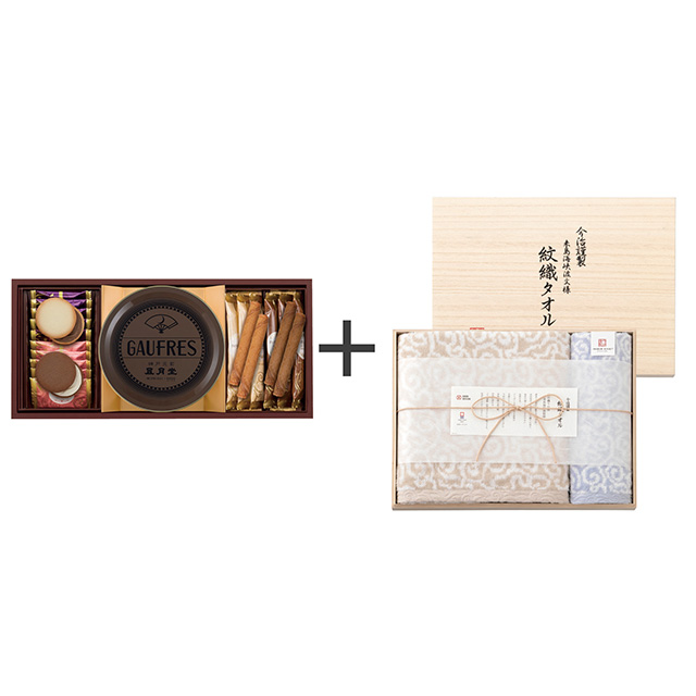 神戸風月堂 ゴーフル・焼菓子2種セット＋今治謹製 紋織タオル タオル2枚セット メイン画像