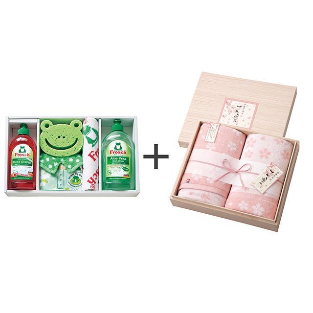 フロッシュ キッチン洗剤ギフト+木箱入りさくら染め バスタオル2枚セット メイン画像