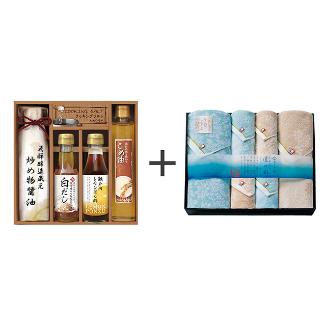 美食ファクトリー こだわり調味料5種ギフト+しまなみ匠の彩 タオル6枚セット メイン画像