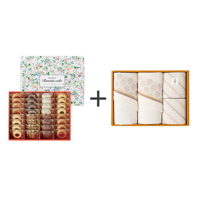 中山製菓 ハレバナ ロシアケーキ32個入＋今治のタオル4枚セット メイン画像