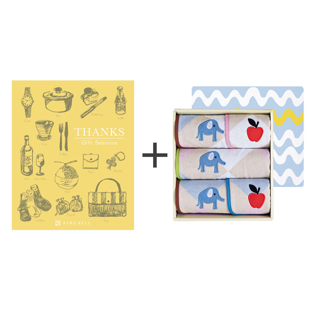カタログ式ギフト サンクス ミモザイエロー+無撚糸パイル&ガーゼタオル5枚セット ぞう