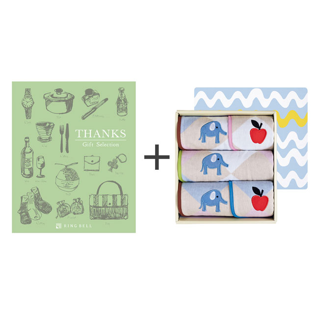 カタログ式ギフト サンクス オリーブグリーン+無撚糸パイル&ガーゼタオル5枚セット ぞう
