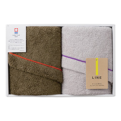 LINE フェイスタオル2枚セット カーキ＆ペールグレー