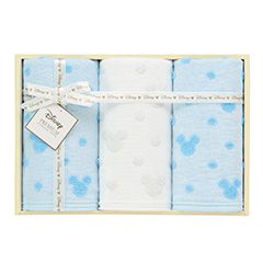 ディズニー[Disney] ミッキードットガーゼフェイスタオル3枚セット ブルー