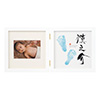  命名フレーム兼フォトフレームダブル(名前・足型・写真) ホワイト(フレーム)×ブルー(足型)